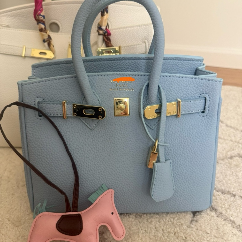Light Blue Leather 25cm Handbag